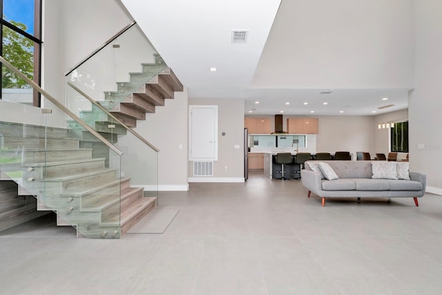 living room featuring tile flooring