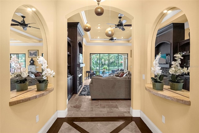 hallway with ornamental molding