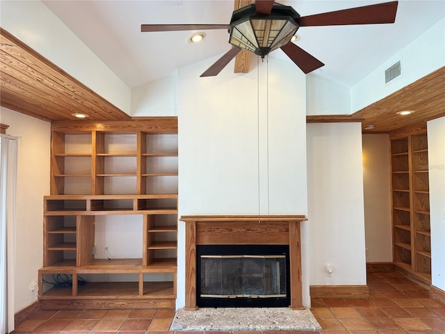 unfurnished living room with tile flooring and ceiling fan