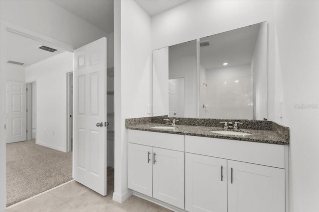 bathroom with vanity and a shower