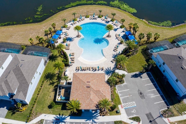 aerial view with a water view