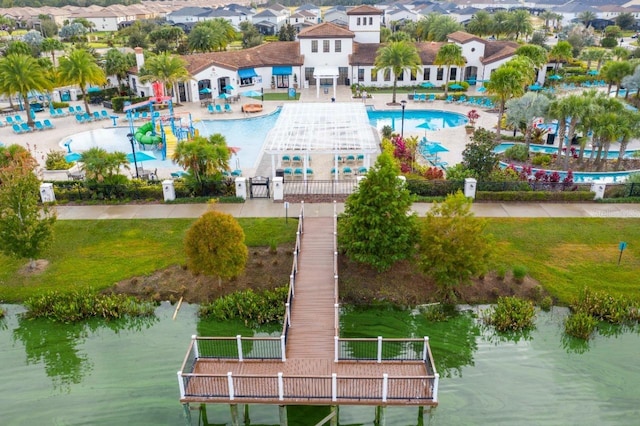 aerial view with a water view