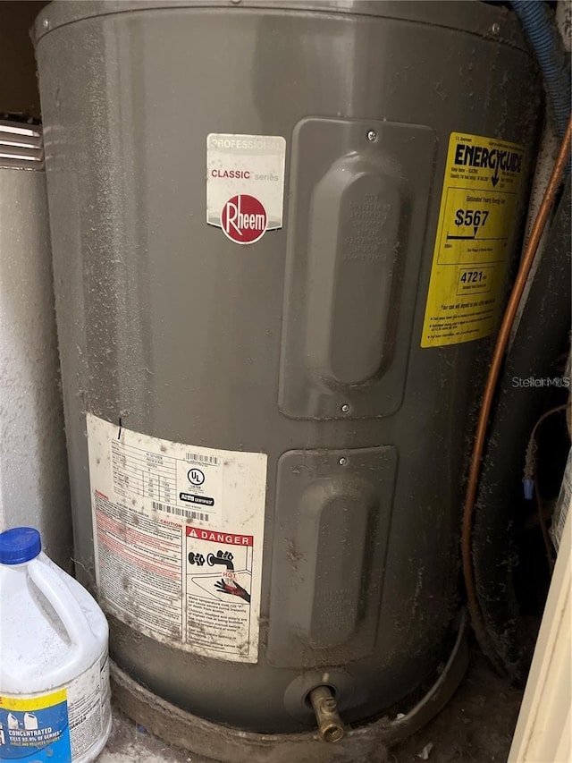 utility room featuring water heater