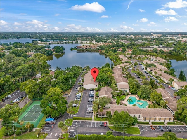 aerial view with a water view