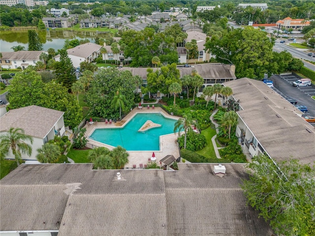 aerial view with a water view