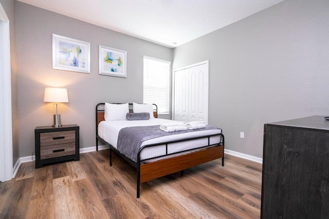 bedroom featuring a closet and hardwood / wood-style floors