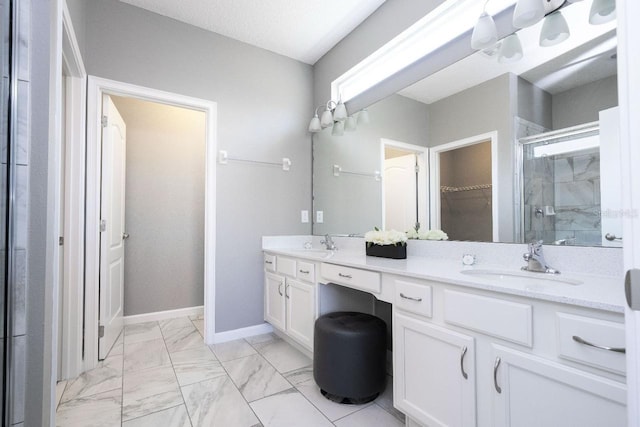 bathroom featuring tile flooring, double sink, and oversized vanity