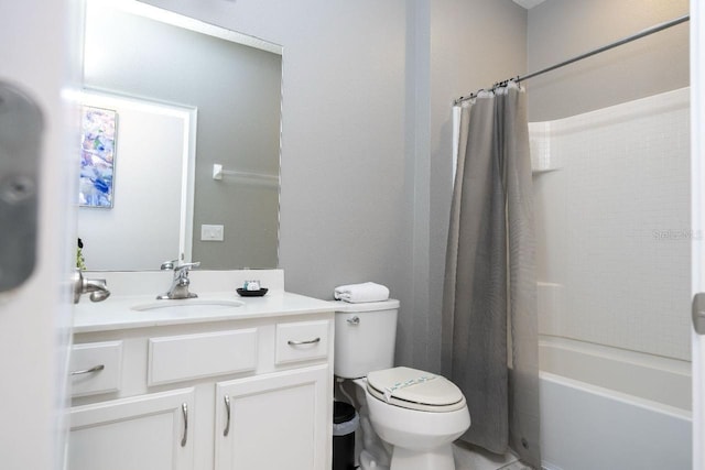 full bathroom featuring tile flooring, toilet, shower / tub combo, and oversized vanity