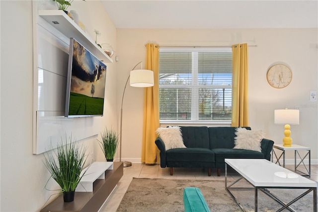 living room with light tile patterned floors