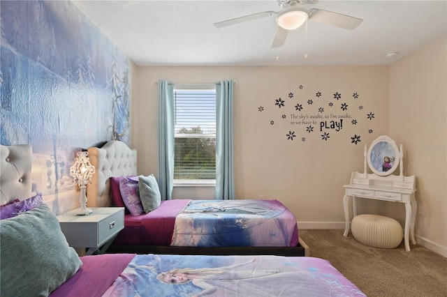 bedroom featuring carpet floors and ceiling fan