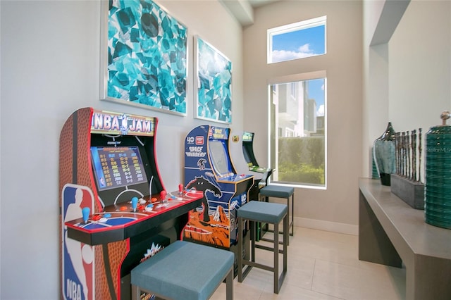 interior space featuring light tile patterned floors