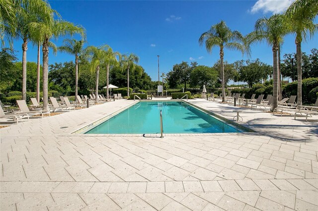 view of swimming pool featuring a patio area