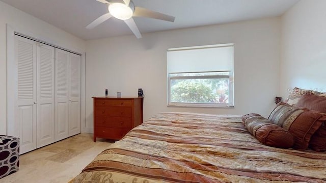 bedroom featuring a closet and ceiling fan