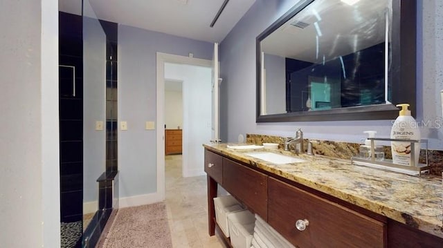 bathroom with oversized vanity and hardwood / wood-style floors