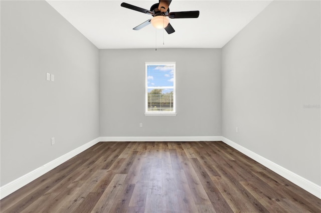 unfurnished room featuring ceiling fan and hardwood / wood-style flooring