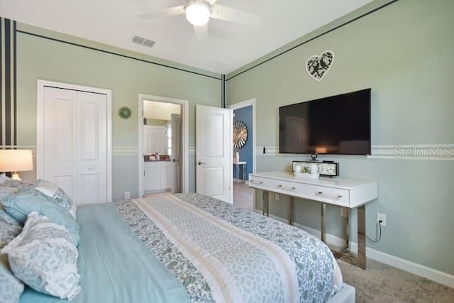 bedroom featuring carpet floors and ceiling fan