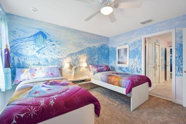 bedroom featuring carpet and ceiling fan