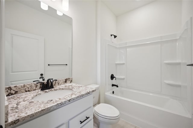 full bathroom featuring toilet, shower / bath combination, and vanity