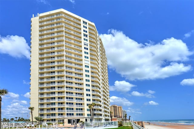 view of building exterior featuring a water view