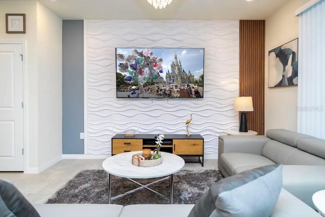 living room featuring tile flooring