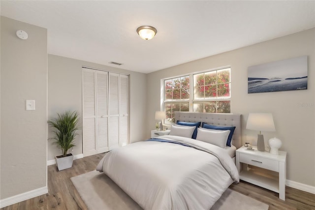 bedroom with a closet and wood-type flooring