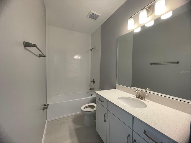 full bathroom with vanity,  shower combination, and toilet