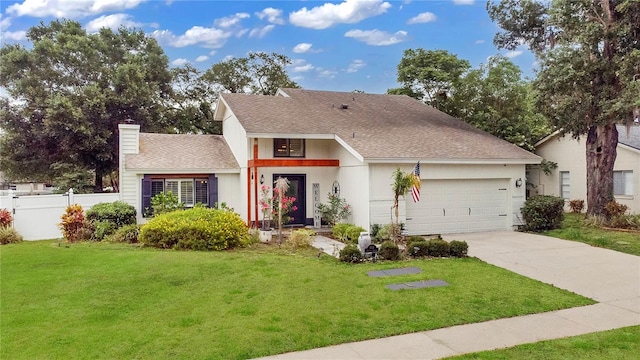 view of front of property featuring a garage and a front lawn