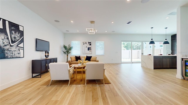 living room with light wood-type flooring