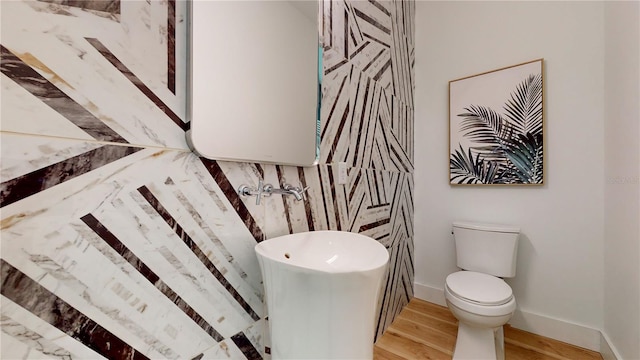 bathroom with wood-type flooring and toilet