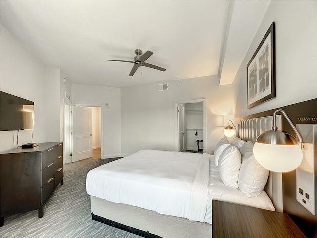 bedroom with carpet flooring and ceiling fan