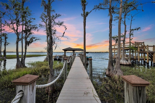 view of dock featuring a water view