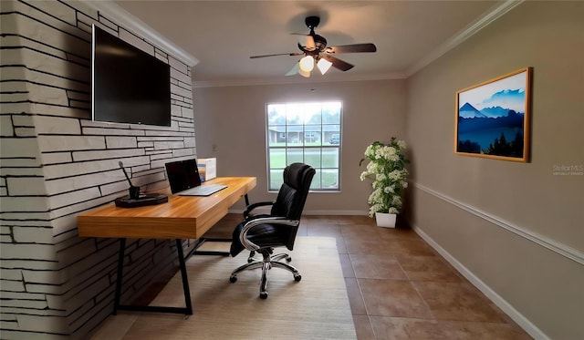 1030 Gregory Dr, Maitland, FL 32751 - office space featuring light tile patterned floors, baseboards, crown molding, and ceiling fan