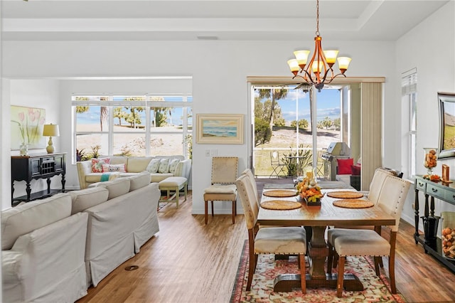 dining space featuring an inviting chandelier and light hardwood / wood-style floors