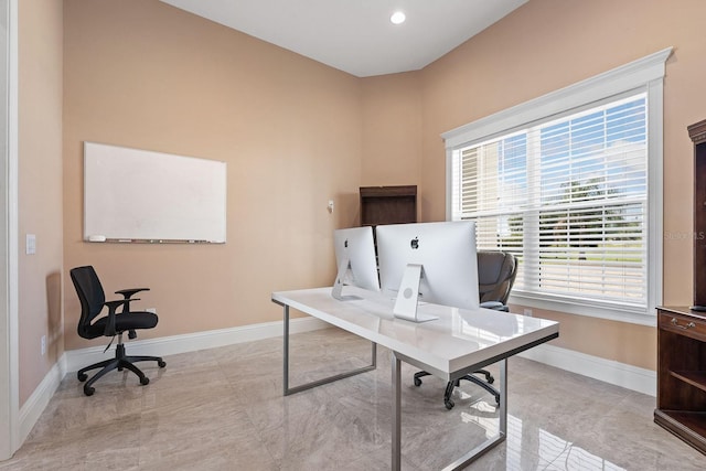 office with light tile patterned floors