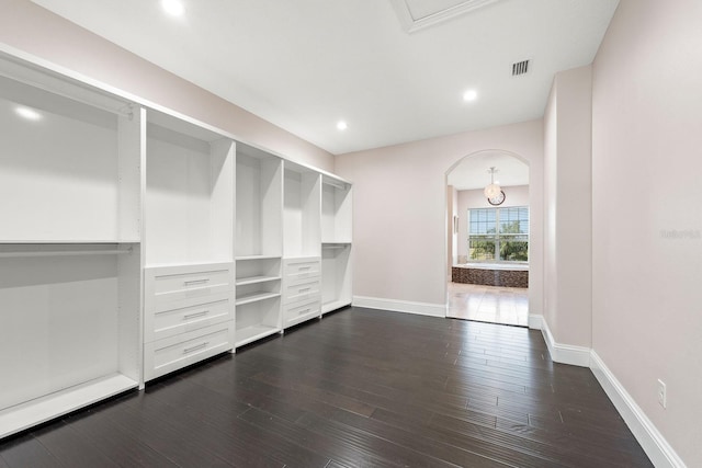 walk in closet featuring dark hardwood / wood-style floors