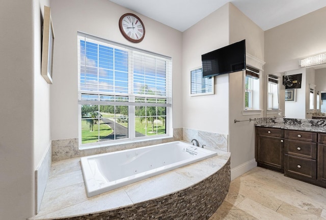 bathroom with vanity and tile patterned floors