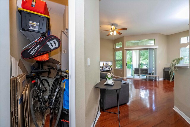 hallway with hardwood / wood-style floors