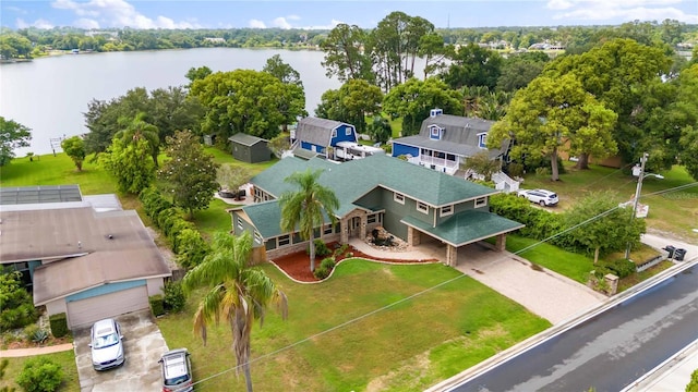 drone / aerial view featuring a water view