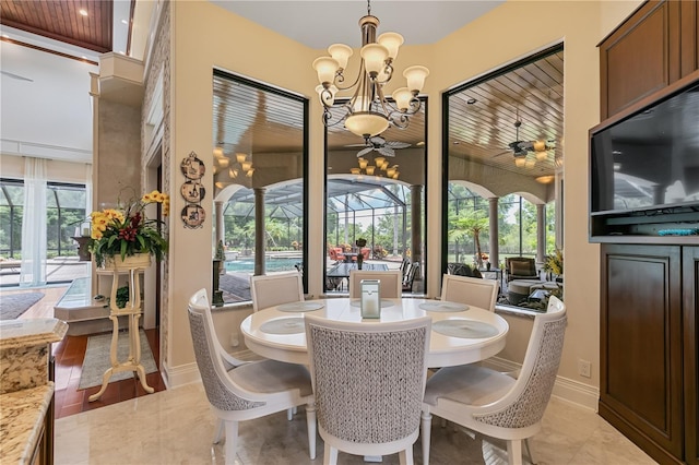 dining room with a chandelier