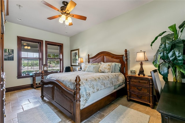 bedroom featuring ceiling fan