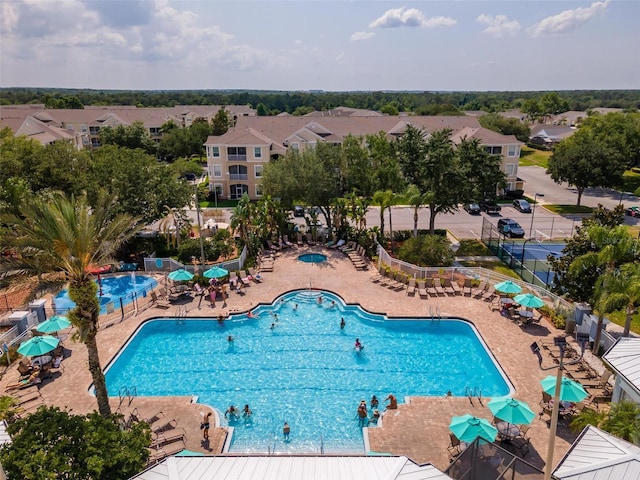 view of swimming pool featuring a patio area