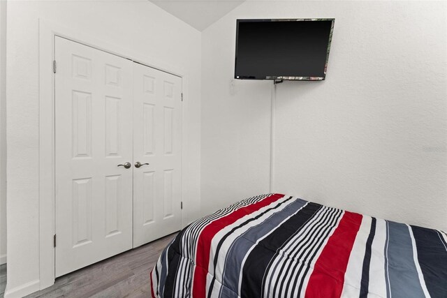 bedroom with a closet and wood-type flooring