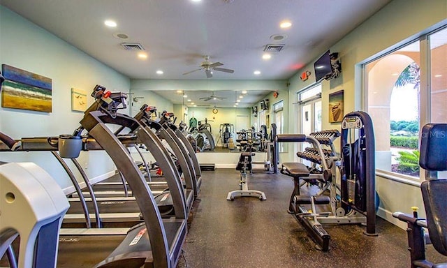 gym with ceiling fan