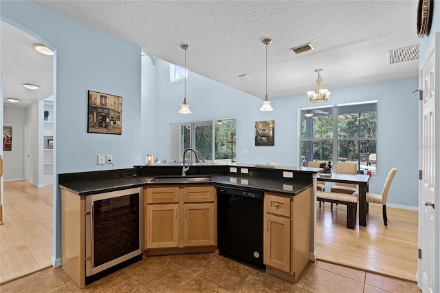 kitchen featuring wine cooler, dishwasher, hardwood / wood-style floors, and sink