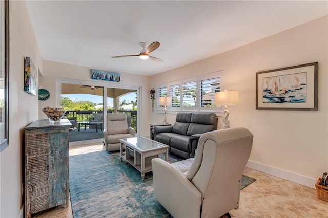 living room with ceiling fan