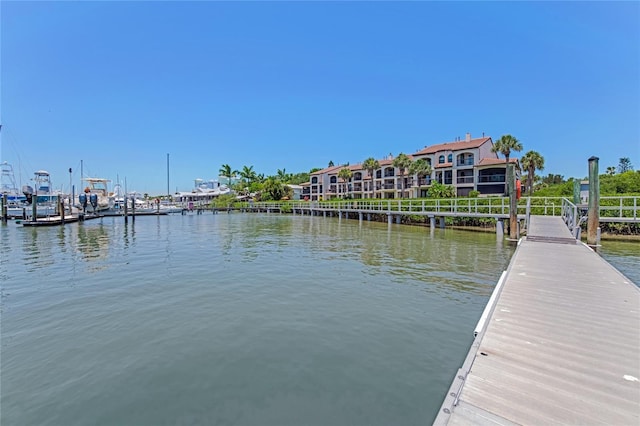 view of dock with a water view