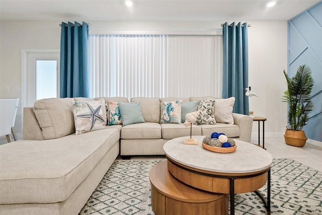 view of tiled living room