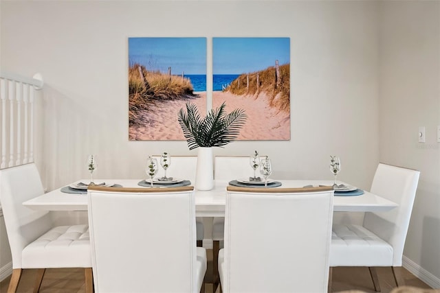 dining area with a water view