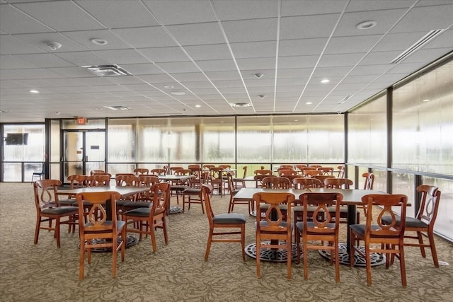 dining room featuring plenty of natural light, expansive windows, and carpet floors