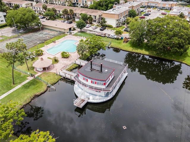 aerial view with a water view